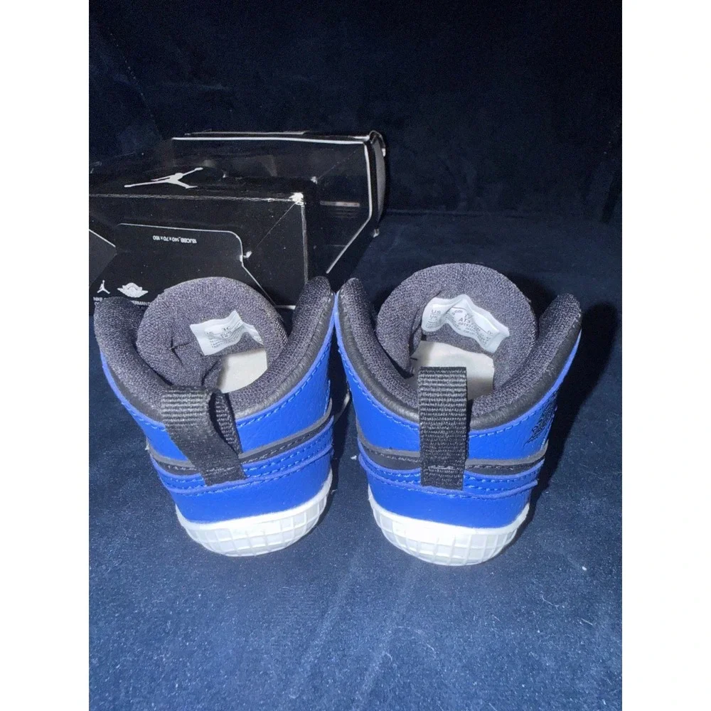 Nike Jordan 1 Crib Bootie Black Varsity Royal Blue AT3745-007 Infant Size 3C